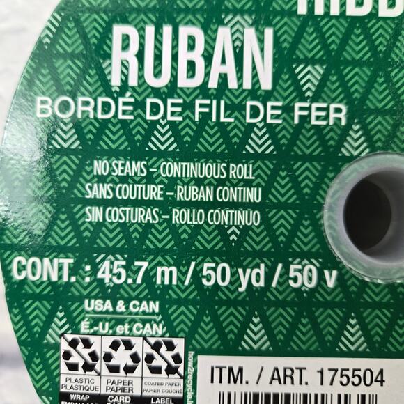 50 yards Abstract Holiday Trees Wired Gold Edge Ribbon 2,5 inch wide No Seams - Picture 5 of 5